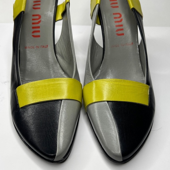 Miu Miu Sz 35 Leather Colorblock Slingback Heels Shoes - Picture 11 of 15